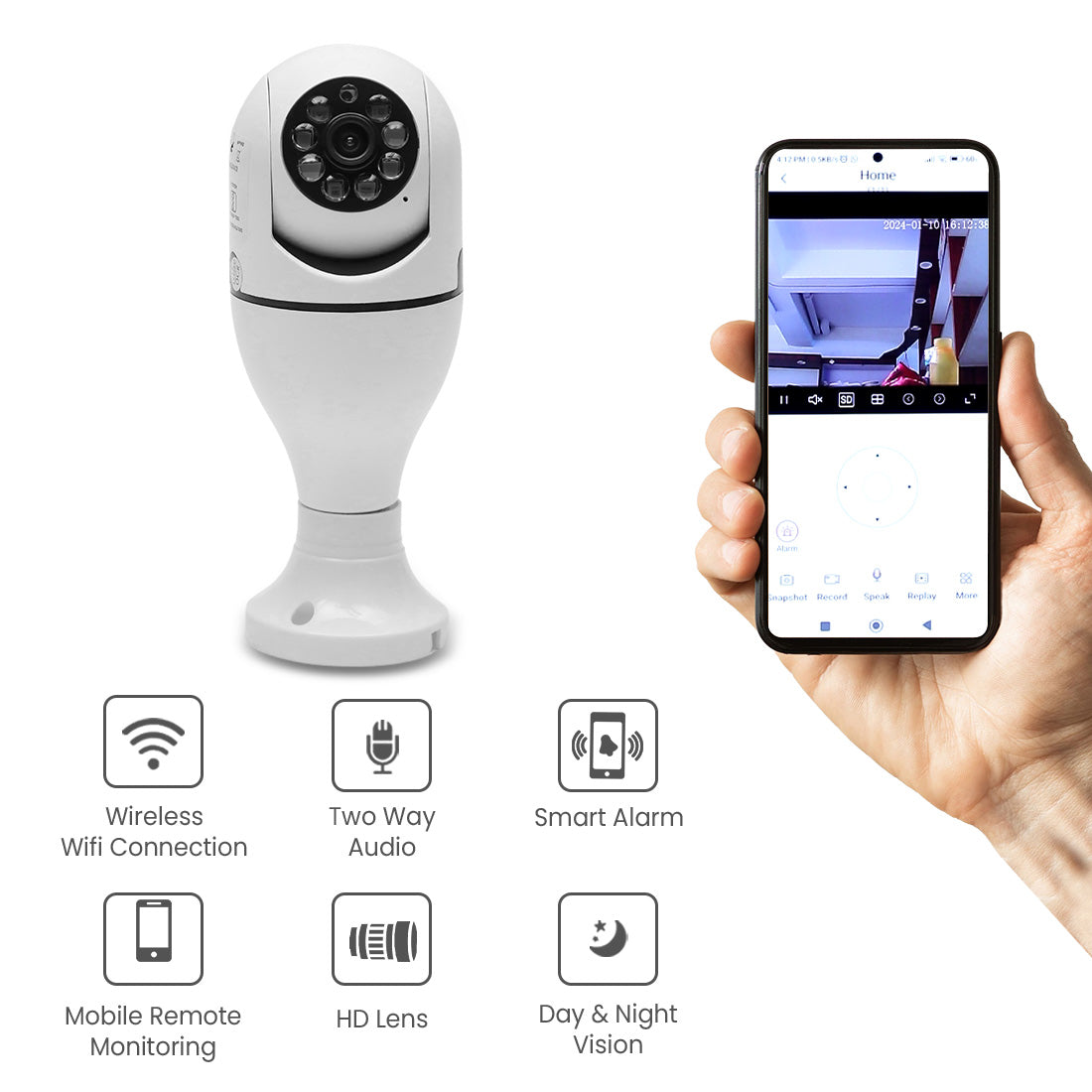 Melowave Smart Home Robo Bulb Camera ? IP66 Waterproof Full HD 1080P Color Night Vision