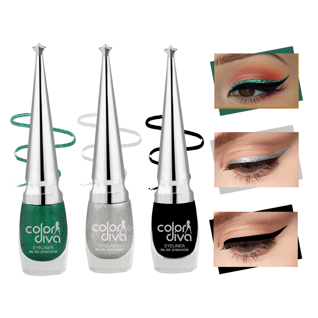 Baris Color Eyeliner Set of 3 (Silver, Black, Green)