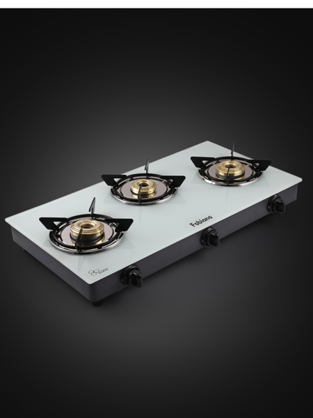 Picture of Fabiano 3 Burner Auto IgnitionToughned Glass Cooktop with Stand for Easy Cleaning (Comfy Elite)