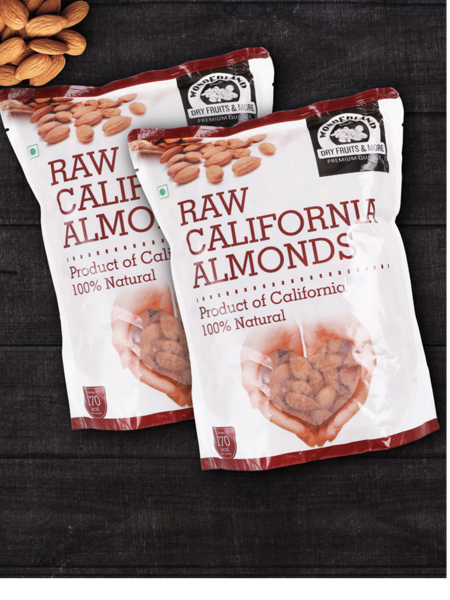 Picture of Wonderland Foods Raw California Almonds 2Kg (1Kg X 2) Pouch Pack