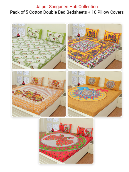 Picture of Jaipuri Cotton Sanganeri Hub Pack of 5 Cotton Bedsheet
